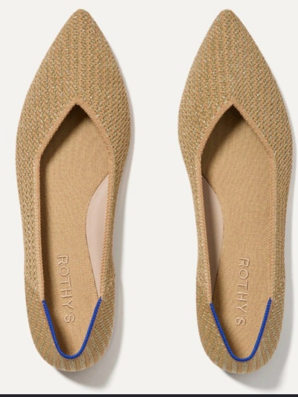 Rothy's Women's Pointed Toe Knit Flats in Tan/Gold size 7.5
